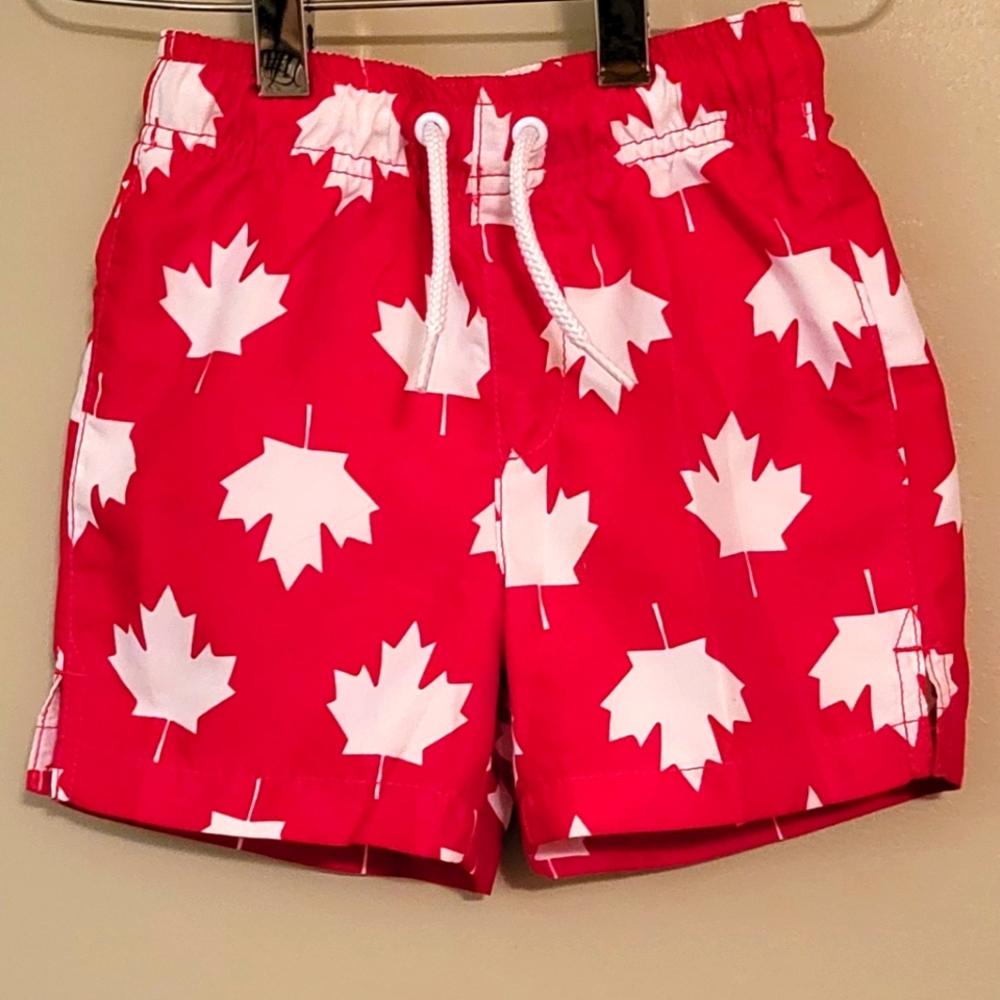 Red maple leaf swim trunks
